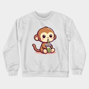 adorable baby monkey green boba Crewneck Sweatshirt